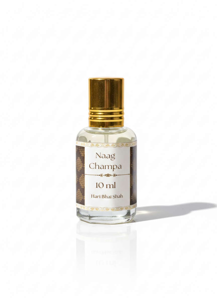 Naag Champa perfume bottle with gold cap on a white background